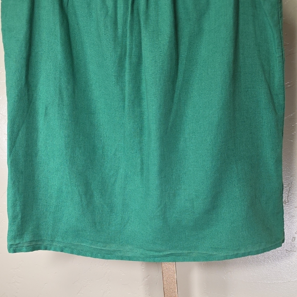 J. Crew Emerald Green Sleeveless Blouse with Ivory Embroidery Cotton Linen Top - Picture 6 of 11